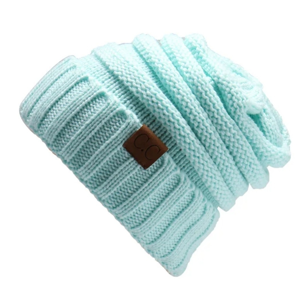 C.C Light Blue Ribbed Knit Hat Beanie - Picture 3 of 10